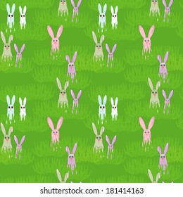 Easter seamless with rabbit and grass