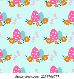 Easter seamless repeating pattern with dotted eggs. Background or texture for fabric, wallpaper, textile, apparel, wrapping, scrapbooking, tags, cover, cards, invitation
