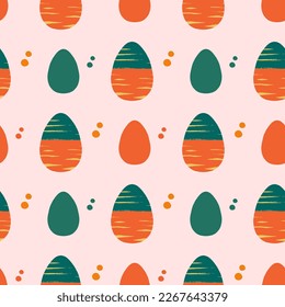 Easter seamless repeating pattern with eggs and dots. Background or texture for fabric, wallpaper, textile, apparel, wrapping, scrapbooking, tags, cover, cards, invitation