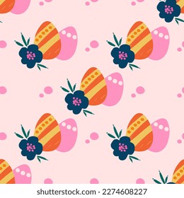 Easter seamless repeating pattern with striped orang and yellow eggs