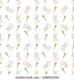 Easter seamless texture, endless doodle pattern with bunnies. Retro cartoon illustration. It can be used for wallpaper, pattern fills, web page background, surface textures. Vector illustration.