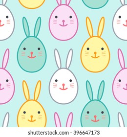 Easter Seamless Vector Pattern with Colorful Rabbits on Blue Background. Cartoon Easter Seamless Texture For Gift Wrap, Tissue Paper, Textile and Web Design. Cartoon Vector Easter Texture EPS 10.