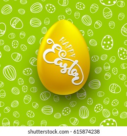 Easter seamless vector pattern with gold egg. Holiday background