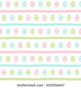 Easter seamless vector pattern. Painted stylized tiny eggs and doodle style uneven stripes, streaks, bars regular texture. Simple Easter background. Soft pastel colors template.