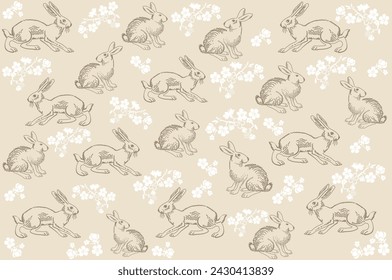 Easter Seamless vintage pattern with ink hand drawn hare illustrations. Perfect for textile, wallpaper or print design,  greetings card, flyers, invitation, wrapping paper, website wallpapers, textile