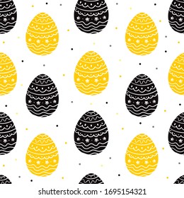 Easter Seammless Pattern with black and yellow Eggs isolated on white. Background for greeting cards, posters, textile