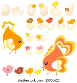 easter set with chicken and eggs