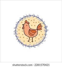 Easter set with chicken. Easter holiday drawings or stickers collection for postcards and decor.