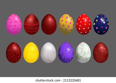 Easter set of decorated eggs. Vector illustration.