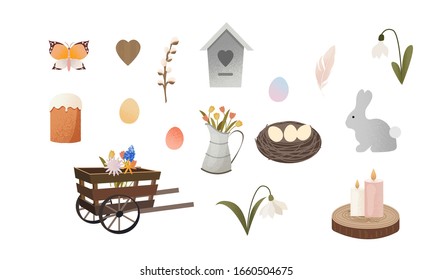 Easter set with decorative elements with noise texture for cards.