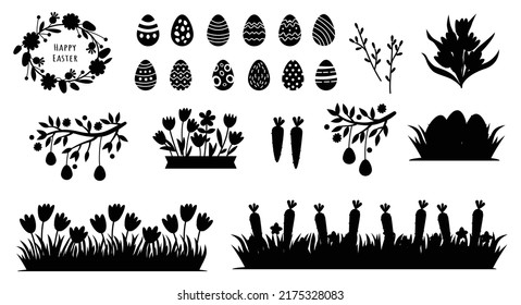 Easter set of design elements for scrapbooking Vector Silhouettes