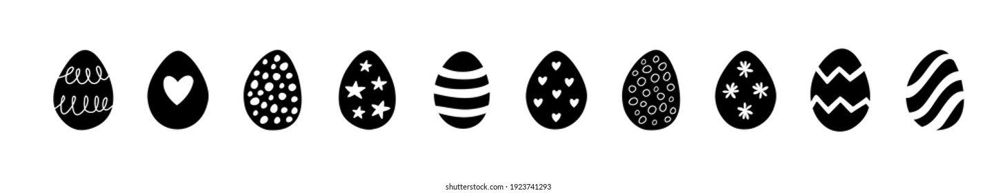 Easter set of doodle eggs illustrations isolated on a white background.