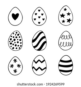 Easter set of doodle eggs illustrations isolated on a white background.
