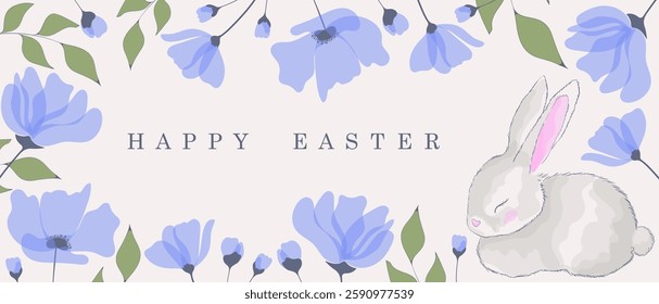 Easter set. Elegant blue floral frame, festive greeting in artistic typography, pastel color palette, minimalistic design, peaceful holiday atmosphere, delicate spring theme