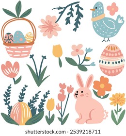 Easter set of elements, cute vector Easter set
