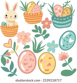 Easter set of elements, cute vector Easter set