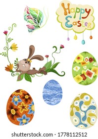 easter set with funny rabbit