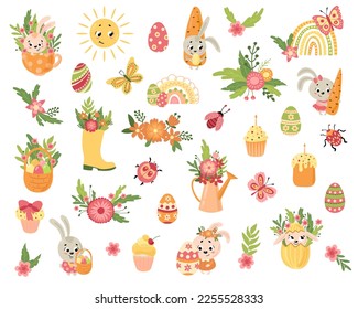 Easter set of hand drawn illustration. White background, isolate. Vector illustration.