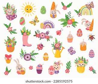 Easter set of hand drawn illustration. White background, isolate. Vector illustration.	