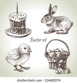 Easter set. Hand drawn illustrations