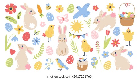 Easter set. Hand drawn vector illustration for stickers, greeting cards, poster.