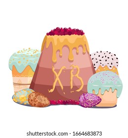 Easter. Easter set. Holiday. Cake. Eggs. Curd easter