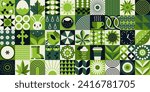 Easter set of icons. A large collection of linear icons with Easter eggs, leaves, flowers and berries. Mosaic style. Spring vector illustration