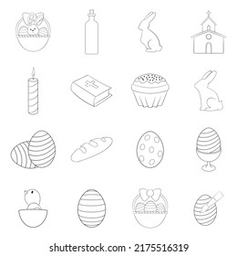 Easter set icons in outline style isolated on white background