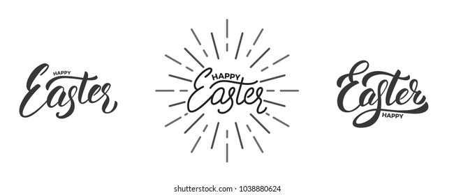 Easter. Set of Easter lettering labels. Happy Easter lettering script set