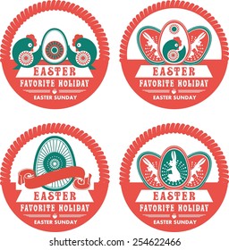 Easter set of logos and labels with the traditional theme on a white background