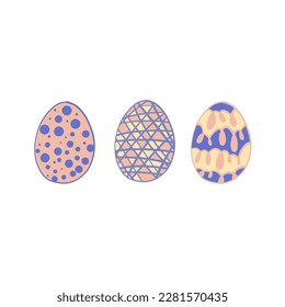 Easter set of painted eggs. Easter holiday drawings or stickers collection for postcards and decor.