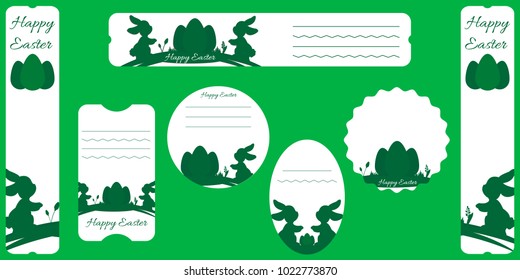 Easter set of patterns with eggs, bunnies and flowers. For romantic and Easter design, announcements, greeting cards, posters, advertising - paper made