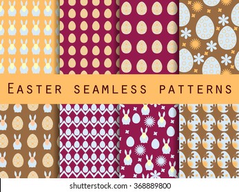 Easter. Set of seamless patterns. Easter Bunny and Easter egg. Template for wallpaper, tile, tissues and structures.