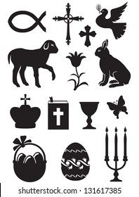 Easter set of silhouette black and white images