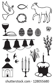 Easter set of silhouette and contour black and white images