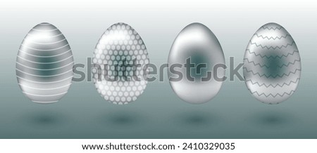 Easter set of silver eggs with different patterns. Easter eggs.