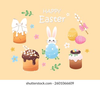 Easter set. Vector color illustration.