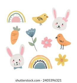 Easter Set Vector PNG Images, Easter Sticker Cartoon Element Set