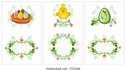 Easter set of vertical cards with space for your text Bunny, Bird (chick), nest with eggs, flowers. 
To see similar, please VISIT MY GALLERY.