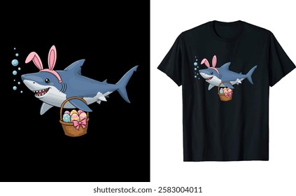 Easter Shark with Bunny Ears Clipart Tshirt Design