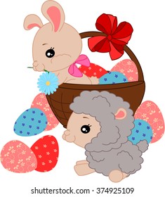 Easter with sheep and bunny.