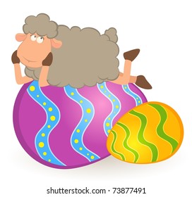 Easter sheep with colored egg. Easter card