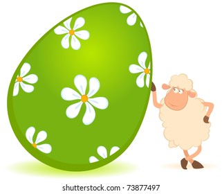 Easter sheep with colored egg. Easter card