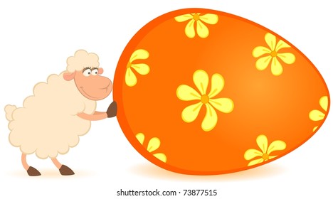 Easter sheep with colored egg. Easter card