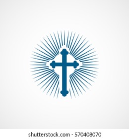 Easter Shining Cross Blue Flat Icon On White Background