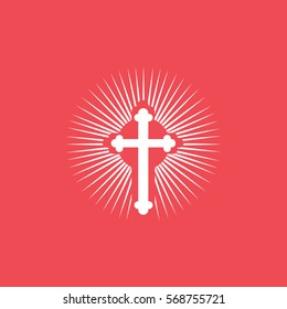 Easter Shining Cross Flat Icon On Red Background
