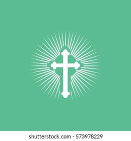 Easter Shining Cross Flat Icon On Green Background