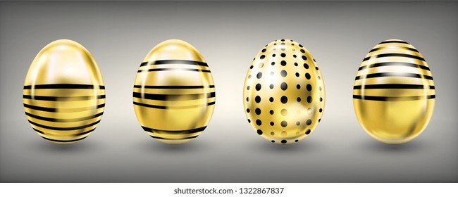 Easter shiny glance golden eggs with black stripes and crosses