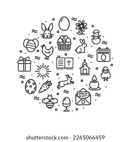 Easter Sign Round Design Template Thin Line Icon Banner for Promotion, Marketing and Advertising. Vector illustration