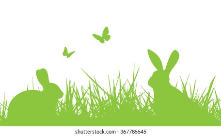 easter silhouette bunnies in grass